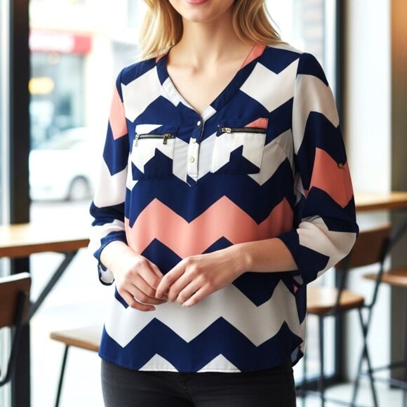 RUE 21 | Multi-Color Checkered Chest Pockets Casual Blouse - Picture 1 of 9